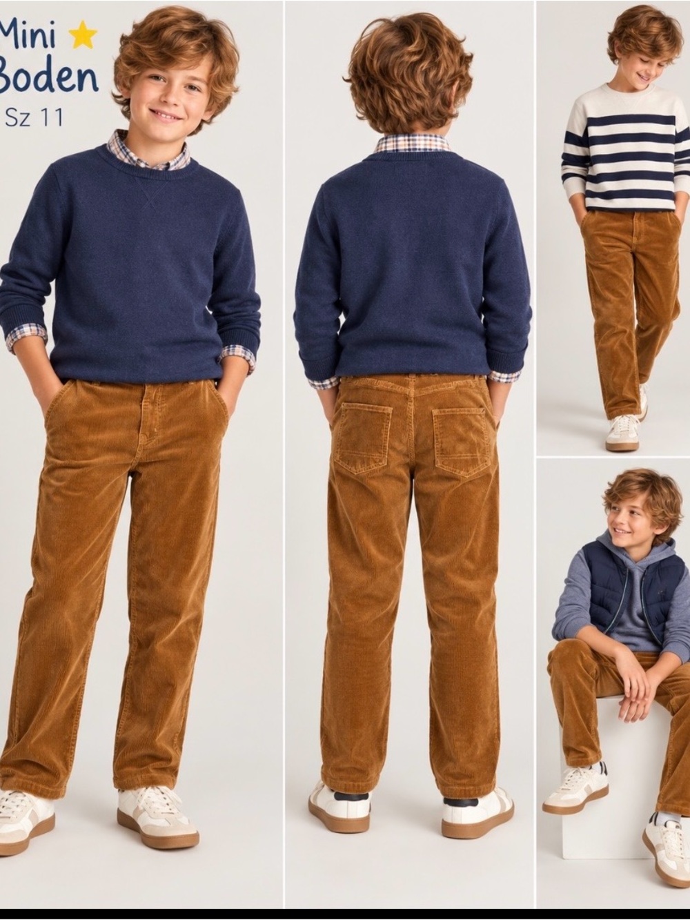 Mini Boden Boys' Brown Corduroy Pants Sz 11 Adjustable waist PERFECT